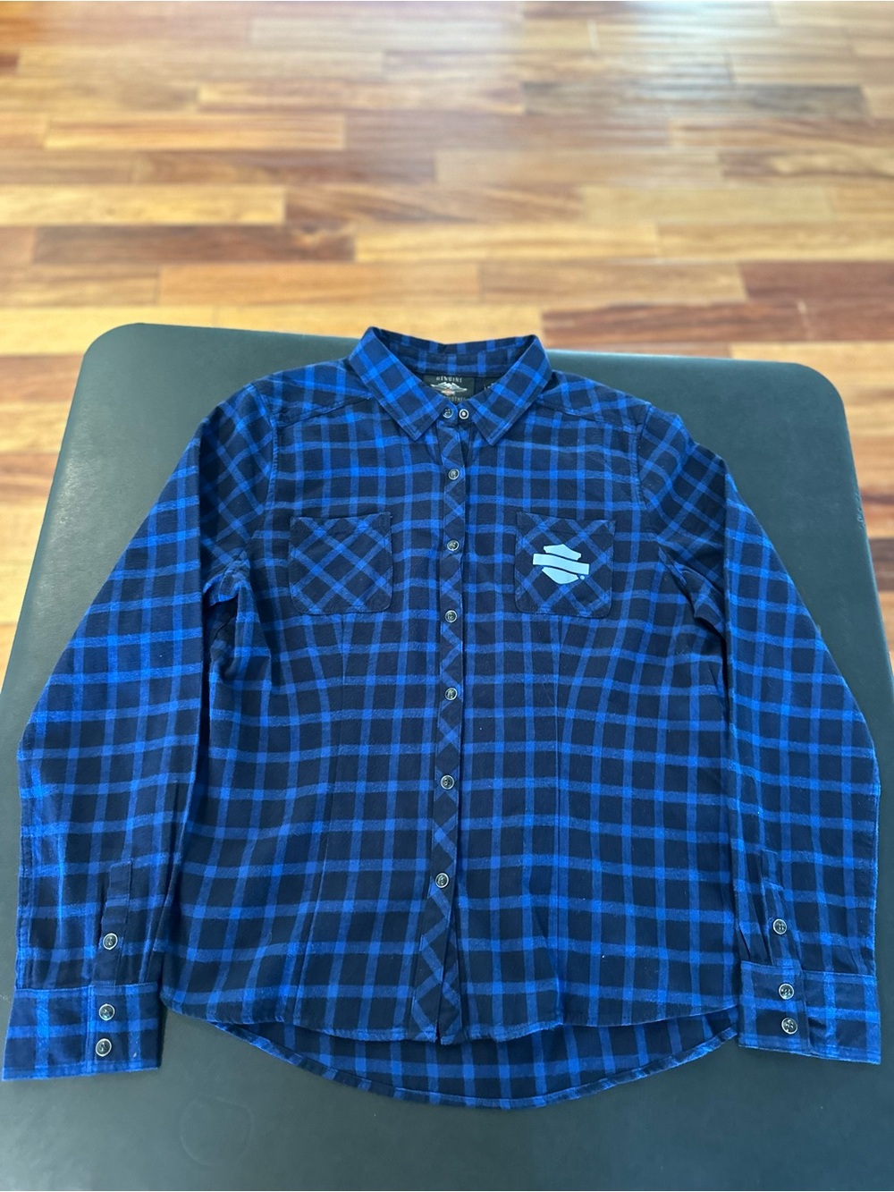 Harley Davidson Men's Blue Plaid Button-Up Shirt - Casual Long Sleeve XL